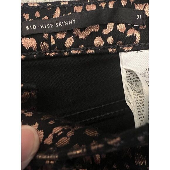 Banana Republic Mid Rise Ankle Rose Gold Metallic Leopard Print Jeans 31 NWOT - Picture 9 of 11